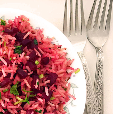 vegan & nistisima, vegan & fasting, recipe, gourmet, healthy_food, vegetarian, cooking, meatless, Risotto with beetroot, basmati rice, beetroot, 1 onion, mustard seeds, curry leaves, chili, ginger, cayenne, mint, cilantro, olive oil